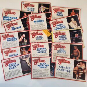 Lot of 15 Vintage LJN WWF Wrestling Superstars Action Figure Biographical Cards
